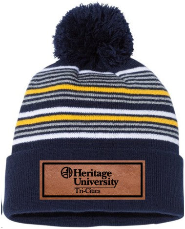 Heritage University | Tri-Cities - 12" Striped Pom-Pom Cuffed Beanie - SP60