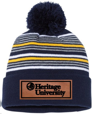 Heritage University - 12" Striped Pom-Pom Cuffed Beanie - SP60