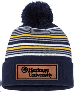 Heritage University - 12" Striped Pom-Pom Cuffed Beanie - SP60