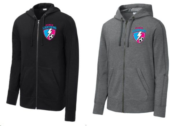 PINK LIGHTNING ST293 Sport-Tek® PosiCharge® Tri-Blend Wicking Fleece Full-Zip Hooded Jacket